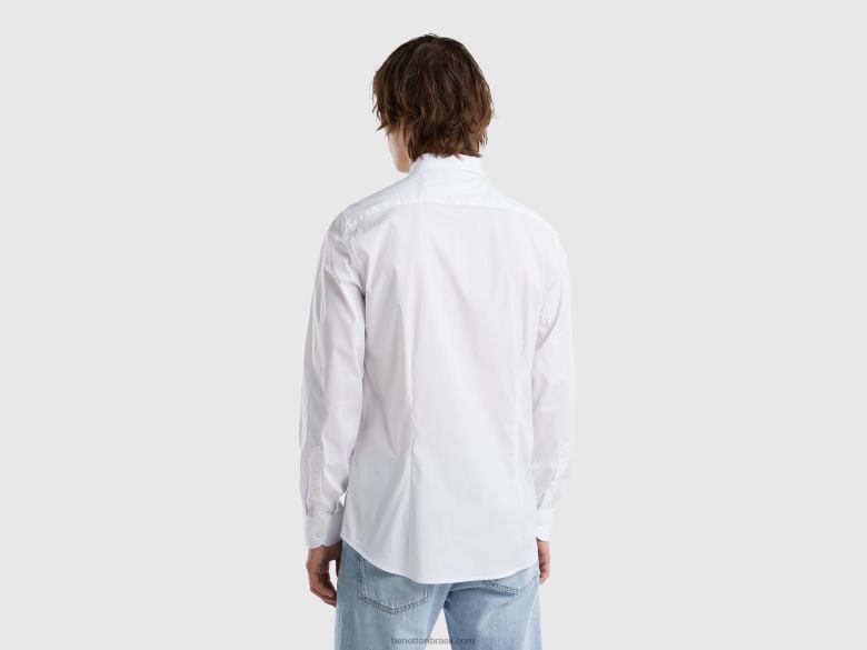 homens camisa slim fit de cor sólida Benetton R8L4P4562 branco