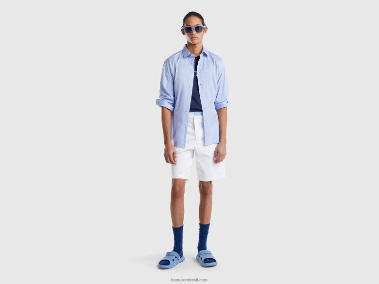 homens camisa slim fit de cor sólida Benetton R8L4P4567 céu azul