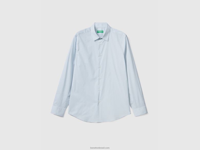 homens camisa slim fit em mistura de algodão elástico Benetton R8L4P1358 branco