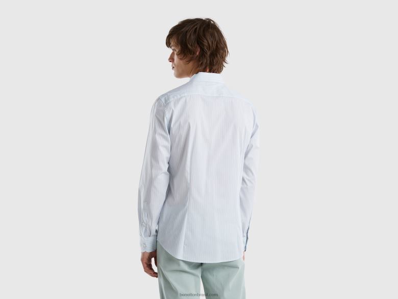 homens camisa slim fit em mistura de algodão elástico Benetton R8L4P4554 branco