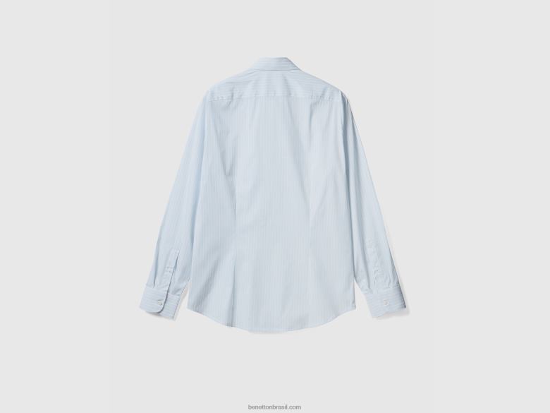 homens camisa slim fit em mistura de algodão elástico Benetton R8L4P4554 branco