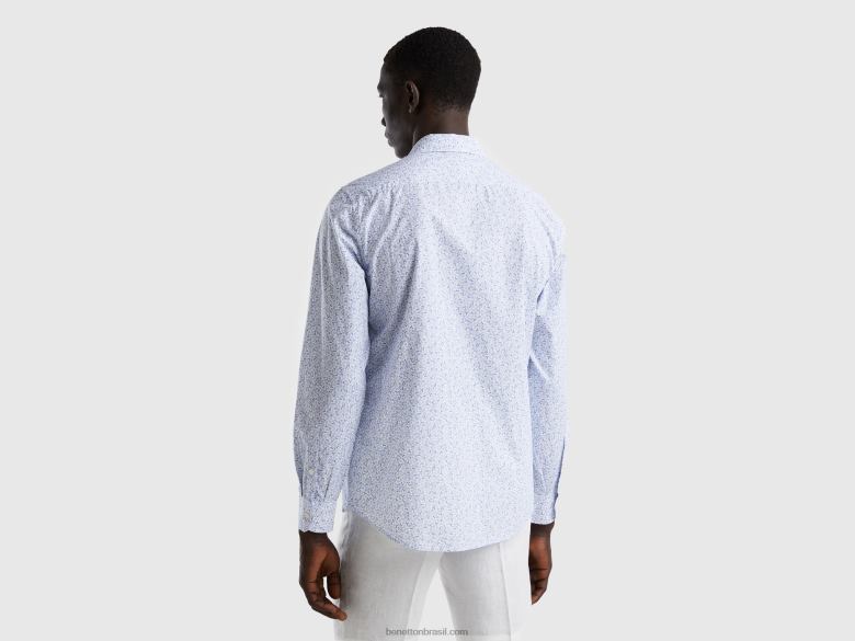 homens camisa slim fit estampada Benetton R8L4P1342 céu azul