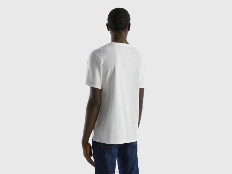 homens T-shirt 100% algodão com bolso Benetton R8L4P1299 branco
