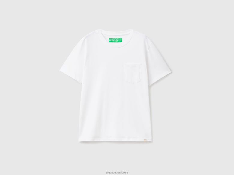 homens T-shirt 100% algodão com bolso Benetton R8L4P1299 branco