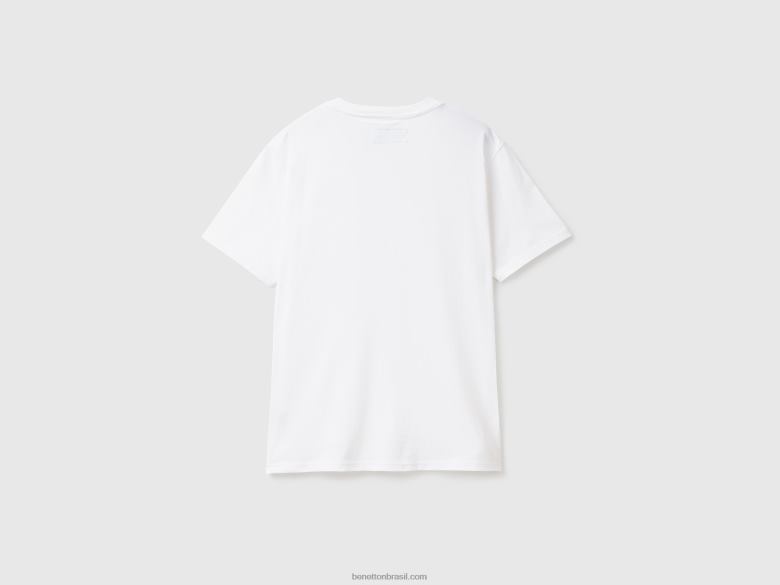 homens T-shirt 100% algodão com bolso Benetton R8L4P1299 branco