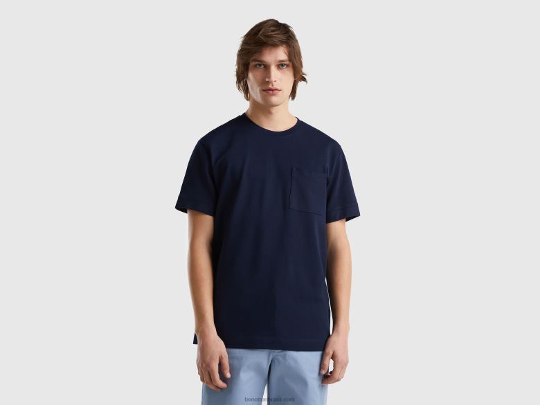 homens T-shirt 100% algodão com bolso Benetton R8L4P4461 azul escuro