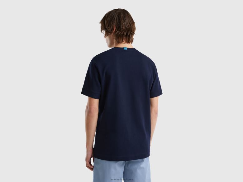 homens T-shirt 100% algodão com bolso Benetton R8L4P4461 azul escuro