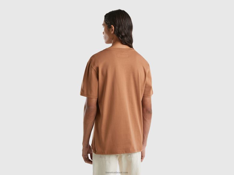homens T-shirt 100% algodão com bolso Benetton R8L4P4464 marrom