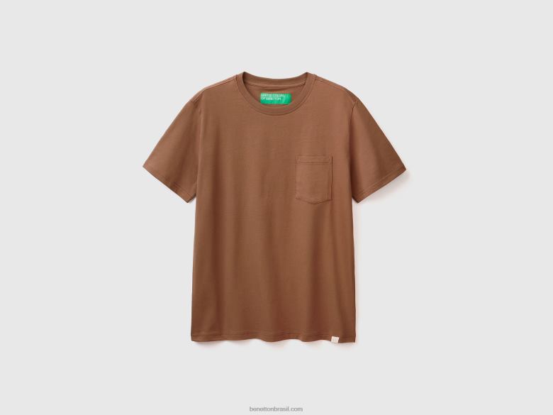 homens T-shirt 100% algodão com bolso Benetton R8L4P4464 marrom