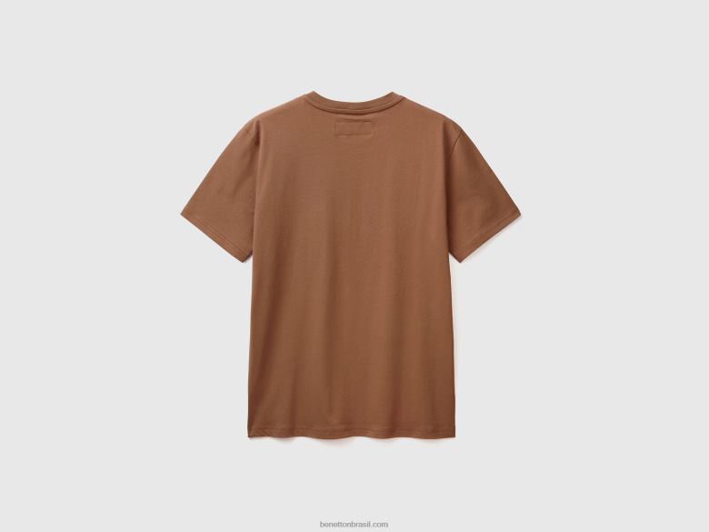 homens T-shirt 100% algodão com bolso Benetton R8L4P4464 marrom