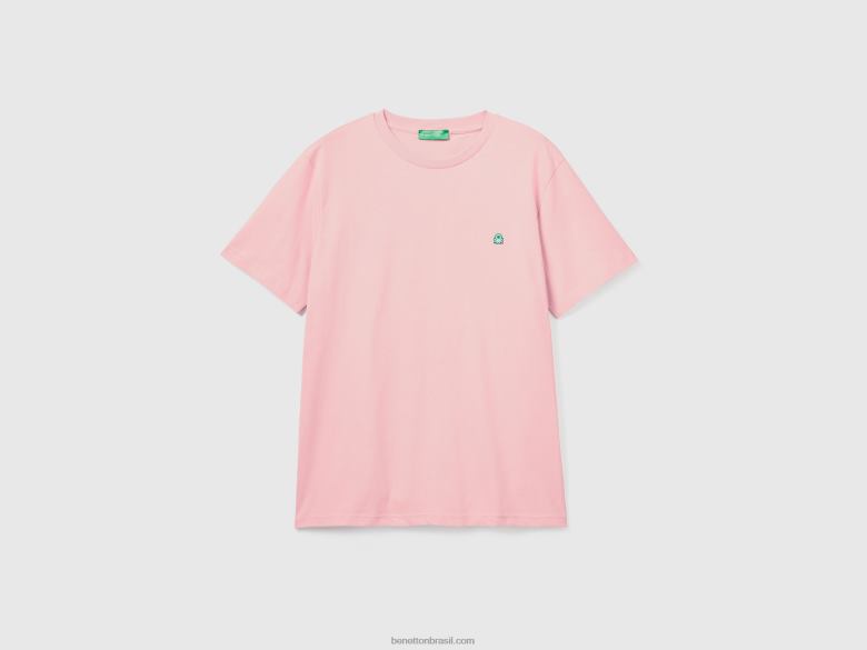 homens T-shirt básica 100% algodão orgânico Benetton R8L4P1206 Rosa suave
