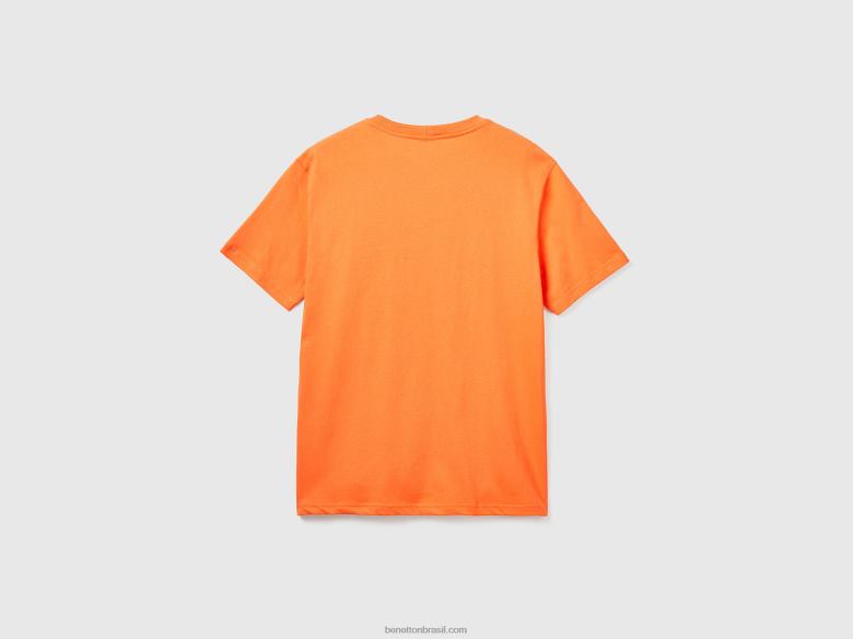 homens T-shirt básica 100% algodão orgânico Benetton R8L4P1236 laranja