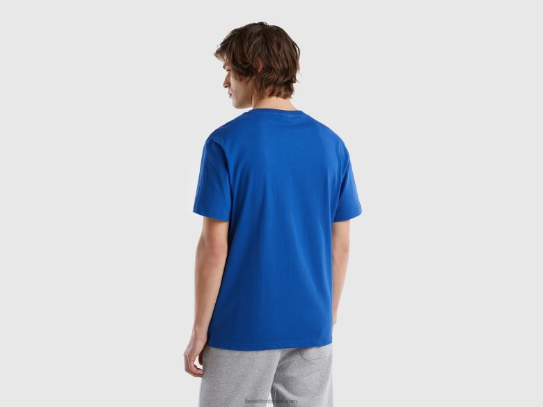 homens T-shirt básica 100% algodão orgânico Benetton R8L4P1267 azul claro