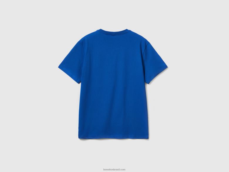 homens T-shirt básica 100% algodão orgânico Benetton R8L4P1267 azul claro