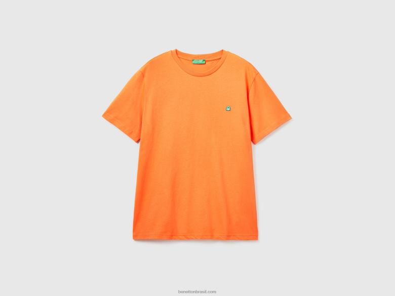homens T-shirt básica 100% algodão orgânico Benetton R8L4P4476 laranja