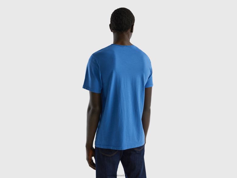 homens camiseta azul claro em algodão flamê Benetton R8L4P1201 azul claro