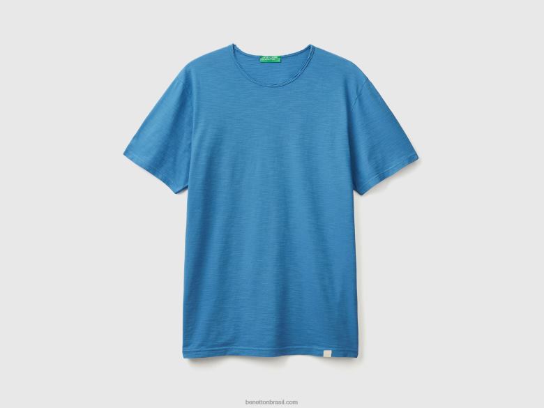 homens camiseta azul claro em algodão flamê Benetton R8L4P1201 azul claro