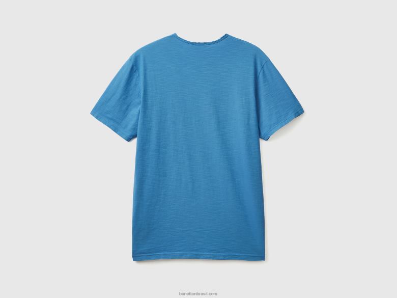 homens camiseta azul claro em algodão flamê Benetton R8L4P1201 azul claro