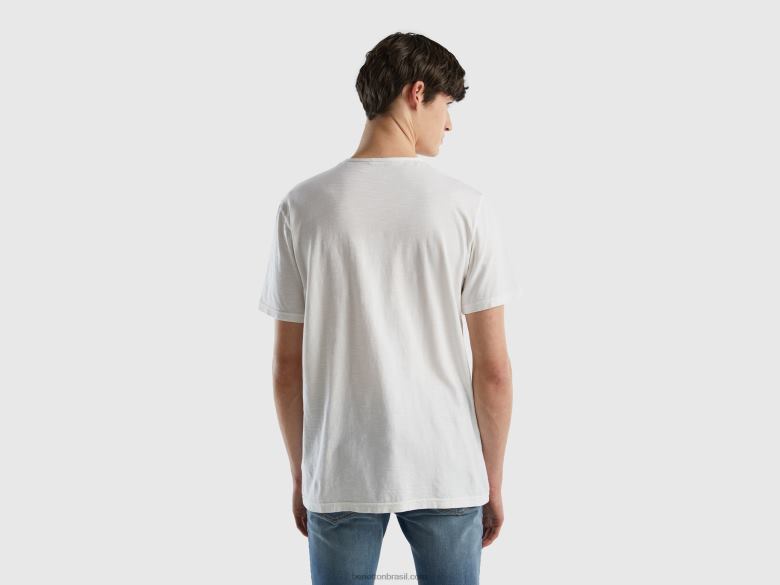 homens camiseta branca em algodão flamê Benetton R8L4P1307 branco