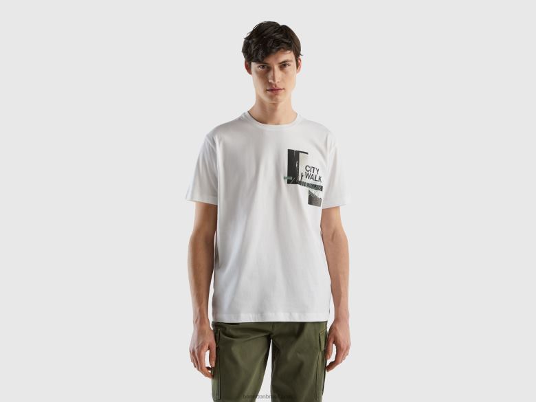 homens camiseta com estampa de foto Benetton R8L4P1247 branco