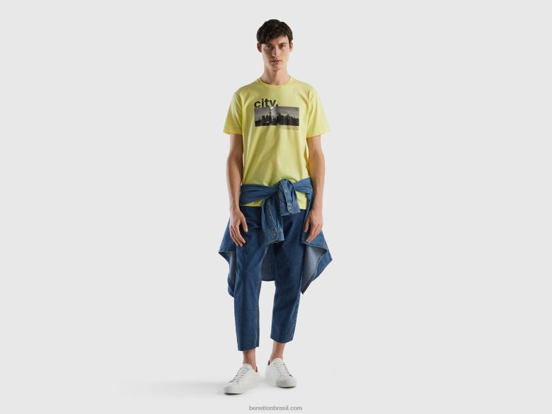 homens camiseta com estampa de foto Benetton R8L4P4471 amarelo