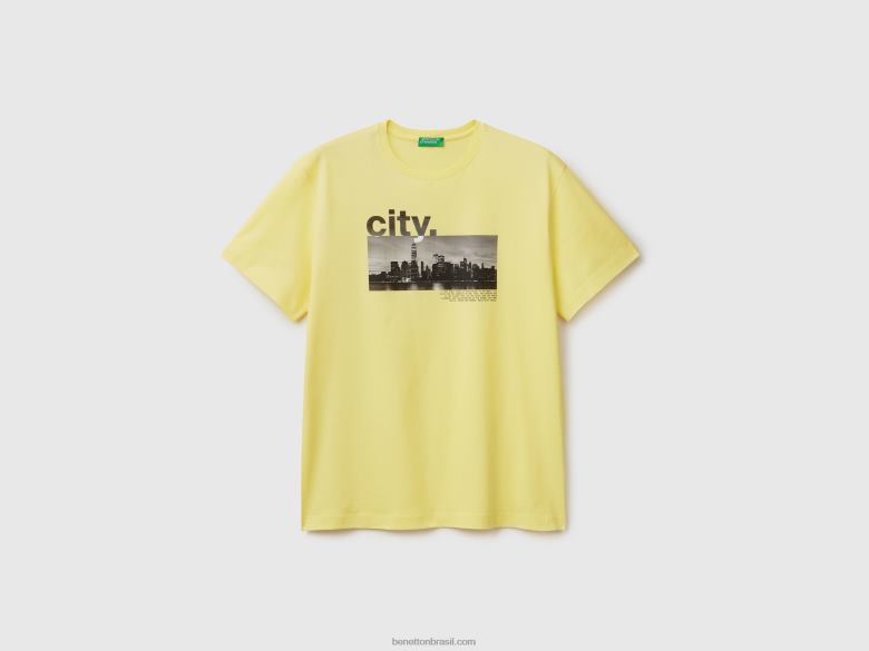 homens camiseta com estampa de foto Benetton R8L4P4471 amarelo