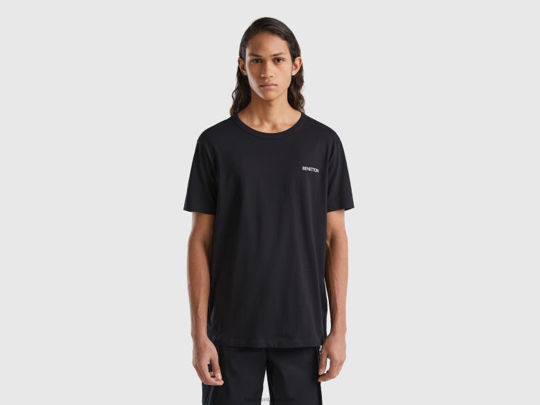 homens camiseta em algodão orgânico com estampa de logo Benetton R8L4P1224 preto