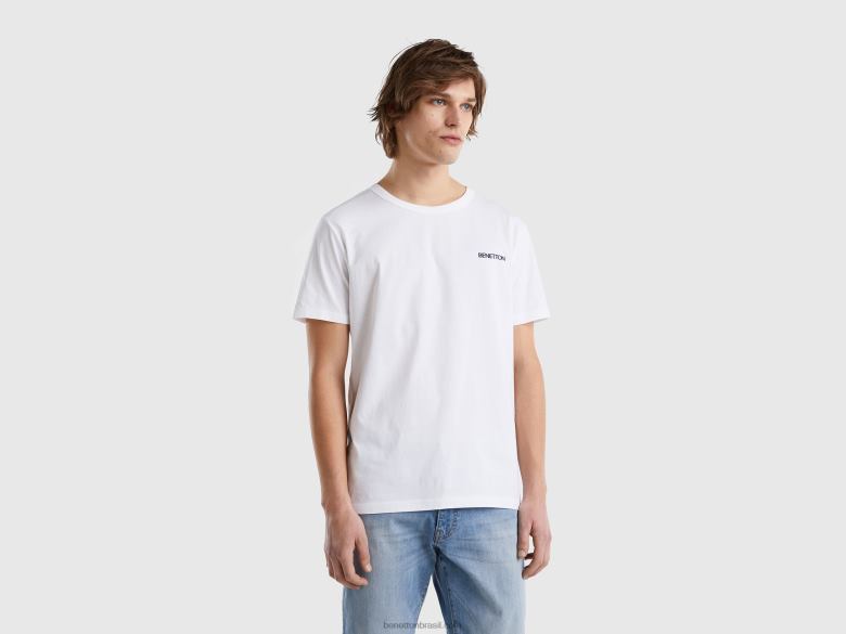 homens camiseta em algodão orgânico com estampa de logo Benetton R8L4P1225 branco