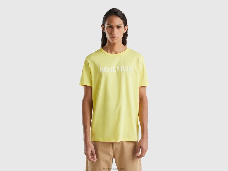 homens camiseta em algodão orgânico com estampa de logo Benetton R8L4P1228 amarelo