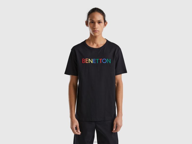 homens camiseta em algodão orgânico com estampa de logo Benetton R8L4P1266 preto