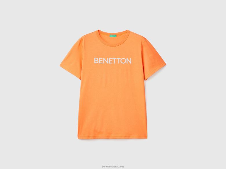 homens camiseta em algodão orgânico com estampa de logo Benetton R8L4P4493 tijolo vermelho