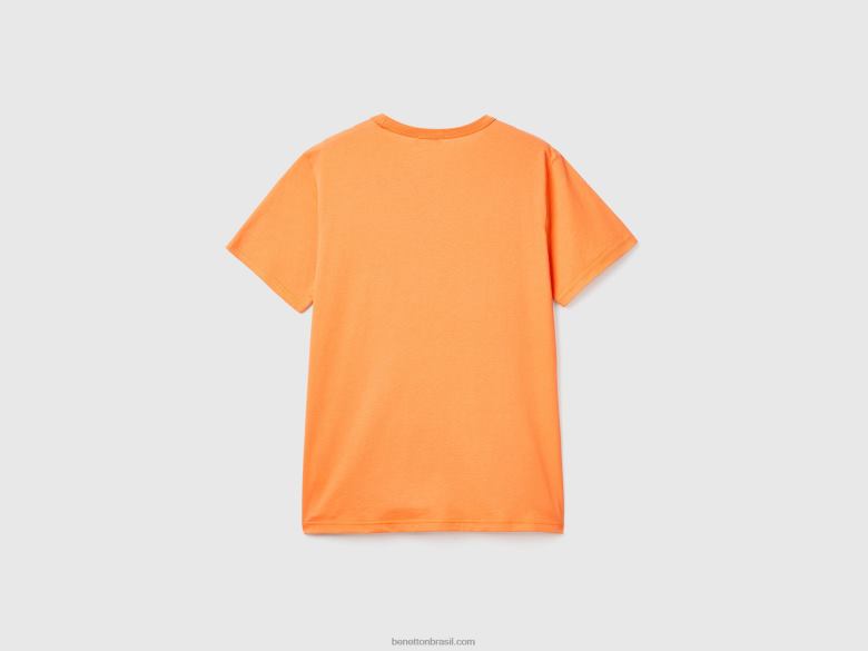 homens camiseta em algodão orgânico com estampa de logo Benetton R8L4P4493 tijolo vermelho