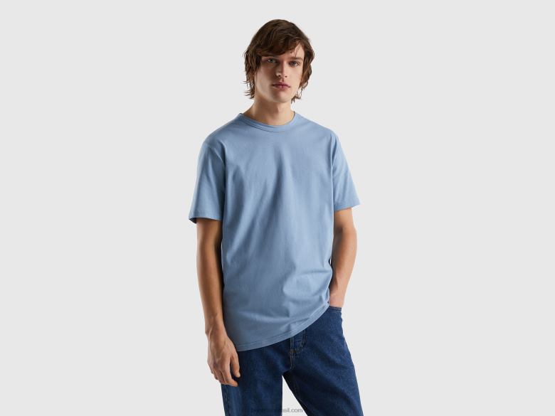 homens camiseta em algodão quentinho Benetton R8L4P4489 força aérea azul
