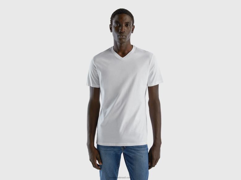 homens camiseta em fibra longa de algodão Benetton R8L4P4485 branco