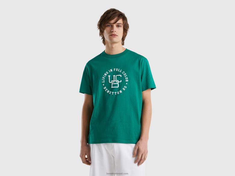 homens camiseta gola careca com estampa Benetton R8L4P1237 verde escuro