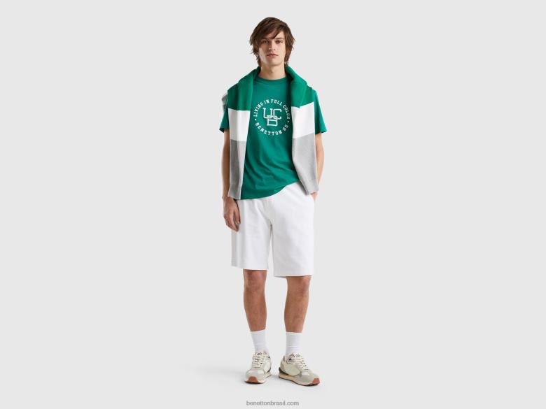 homens camiseta gola careca com estampa Benetton R8L4P4439 verde escuro