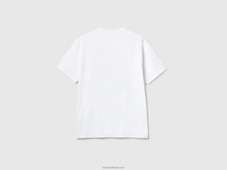 homens camiseta gola careca com estampa Benetton R8L4P4449 branco