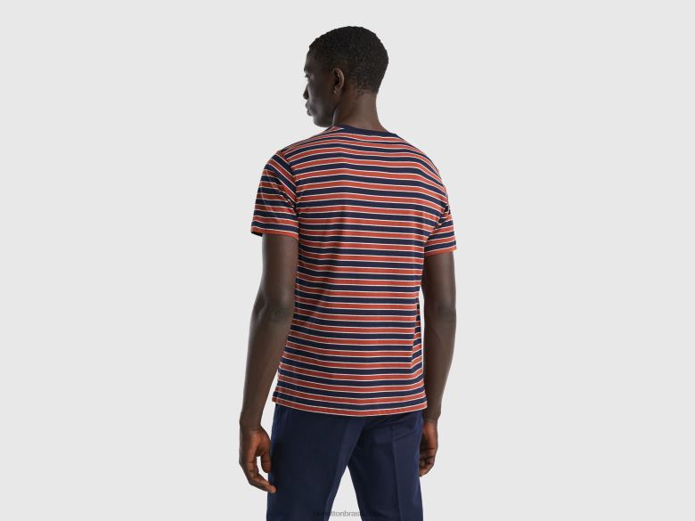 homens camiseta listrada 100% algodão Benetton R8L4P1276 branco