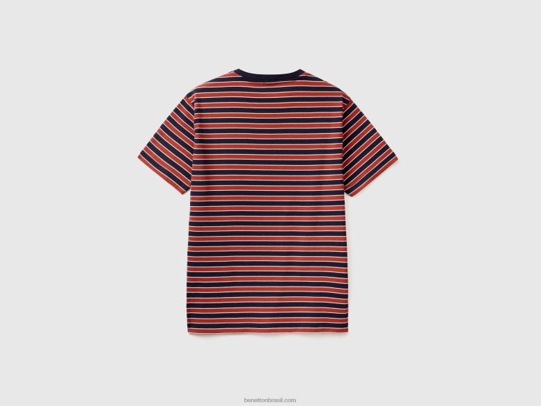 homens camiseta listrada 100% algodão Benetton R8L4P4477 branco