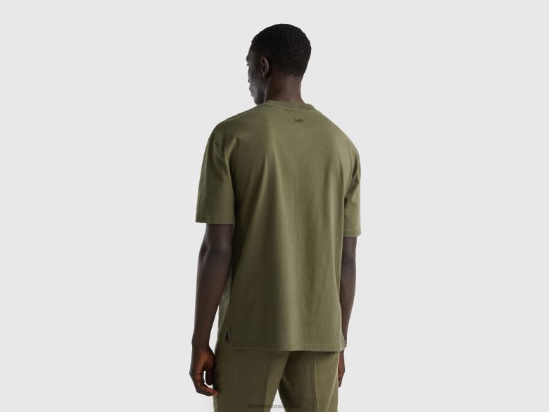 homens camiseta manga curta com fenda Benetton R8L4P1231 verde militar