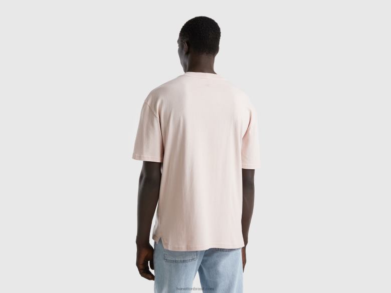homens camiseta manga curta com fenda Benetton R8L4P1235 Rosa suave