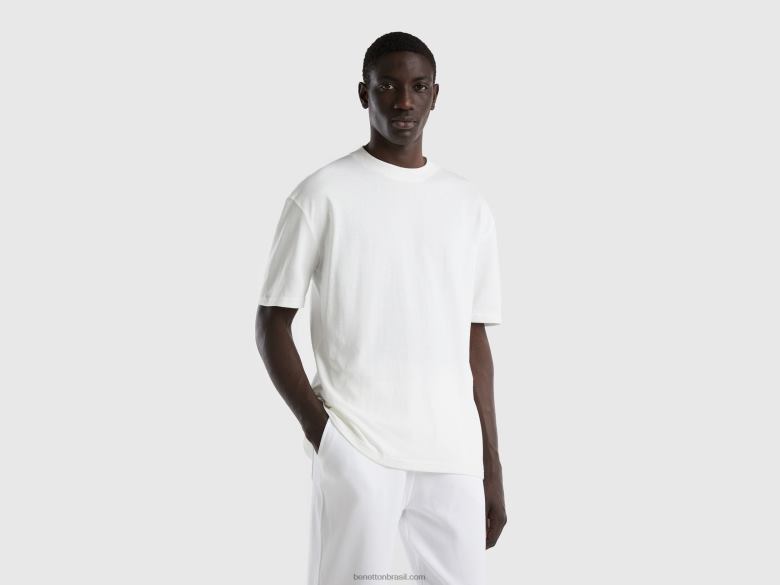 homens camiseta manga curta com fenda Benetton R8L4P1273 branco cremoso