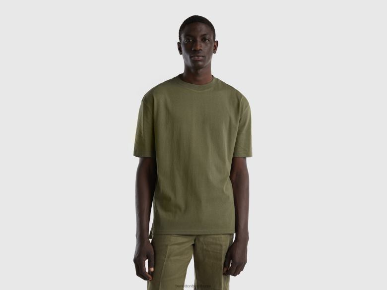 homens camiseta manga curta com fenda Benetton R8L4P4443 verde militar