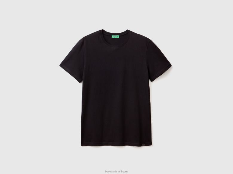 homens camiseta preta Benetton R8L4P1286 preto