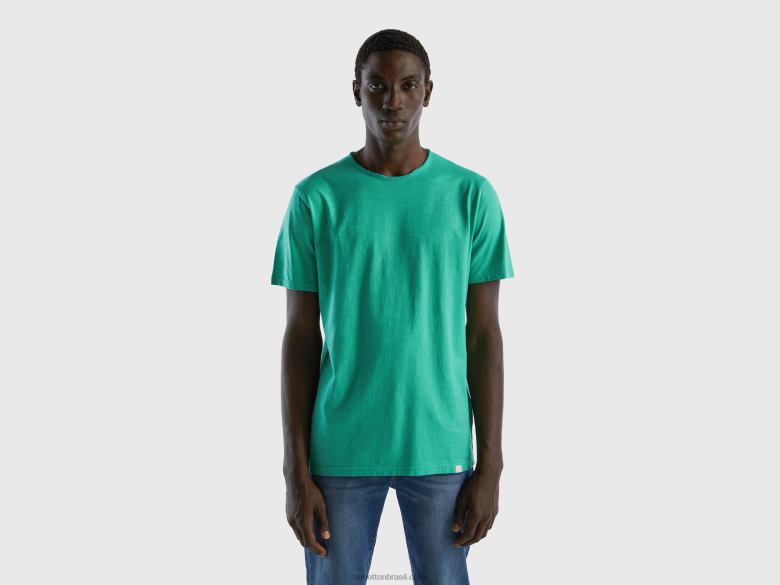 homens camiseta verde em algodão flamê Benetton R8L4P1256 verde