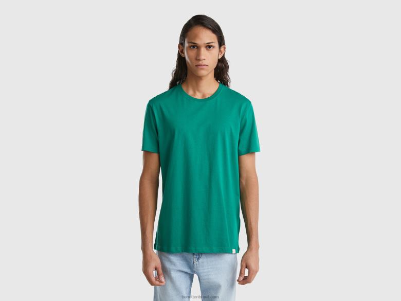 homens camiseta verde escura Benetton R8L4P1270 verde escuro