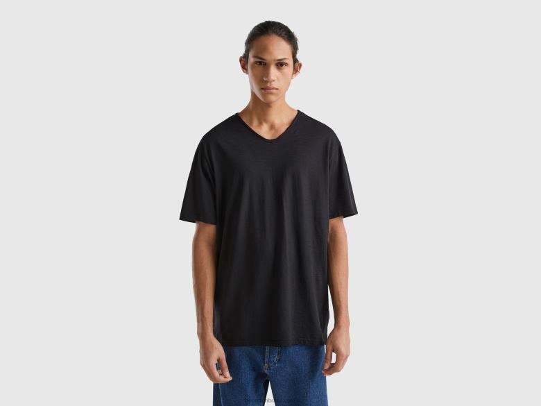 homens t-shirt gola v em 100% algodão Benetton R8L4P1285 preto