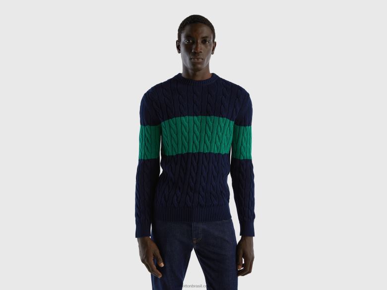 homens camisola de malha de cabo Benetton R8L4P1140 azul escuro