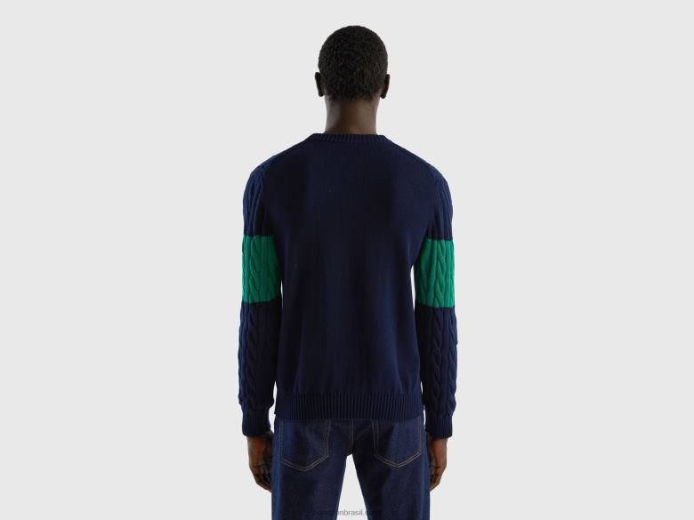 homens camisola de malha de cabo Benetton R8L4P4379 azul escuro