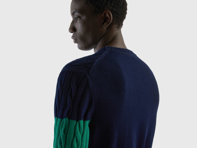 homens camisola de malha de cabo Benetton R8L4P4379 azul escuro